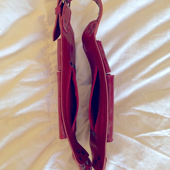 🩷HP🩷 Red Leather Festival Belt Bag, 6 pockets Adj 34” - 38” - Picture 3 of 8